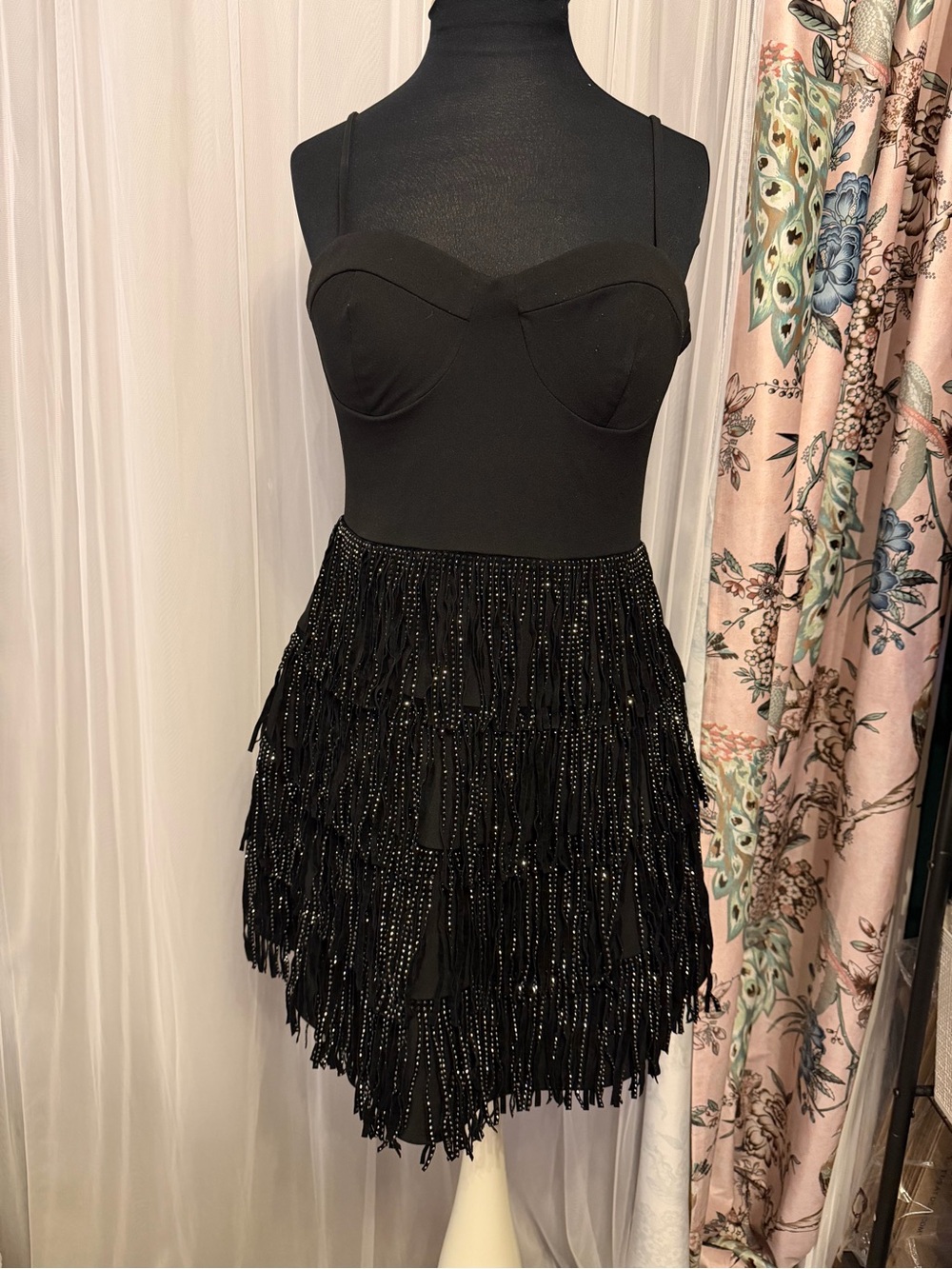 Trixxi Black Beaded Fringe Mini Dress